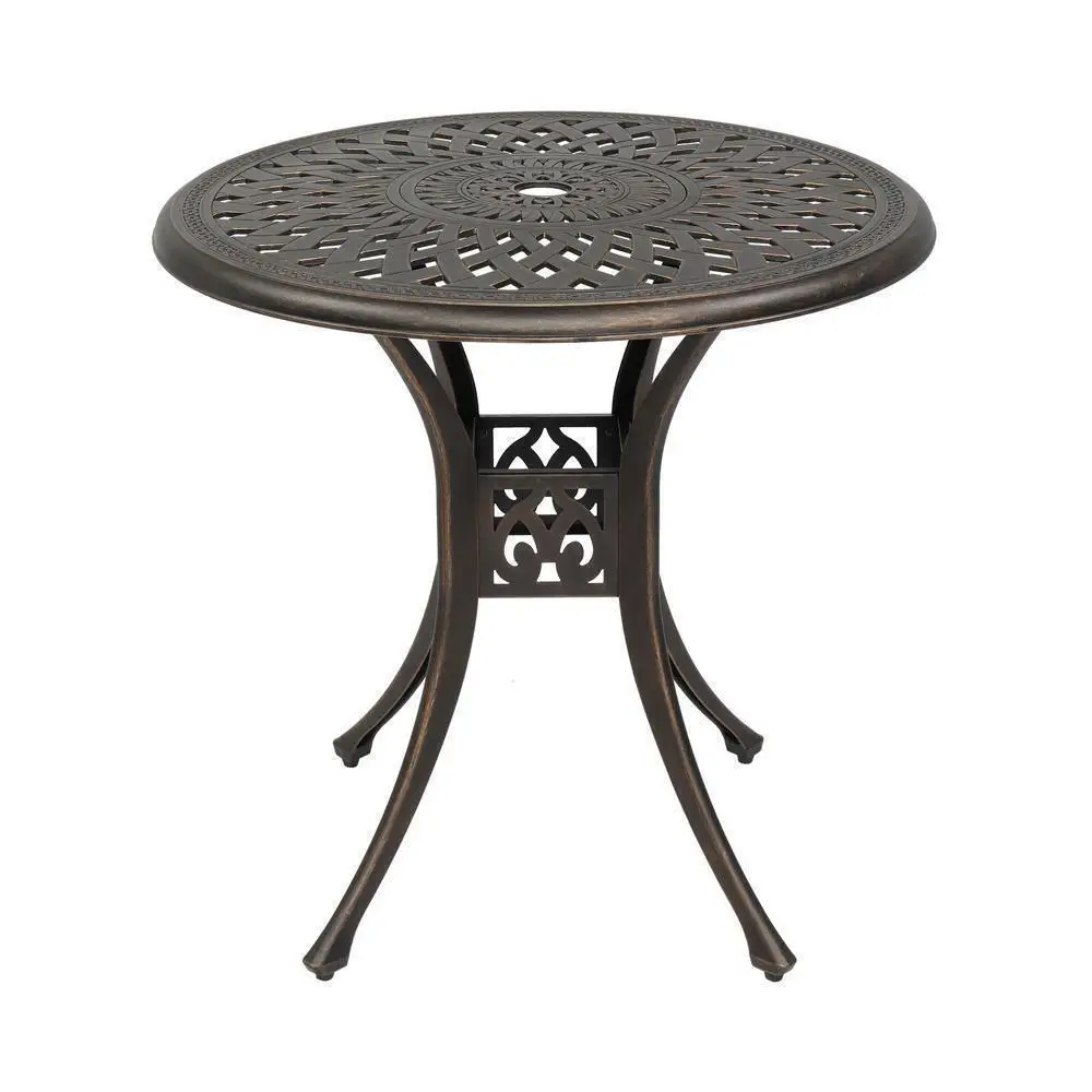 

31" Antique Outdoor Aluminum Round Patio Dining Bistro Table w/ Umbrella Hole