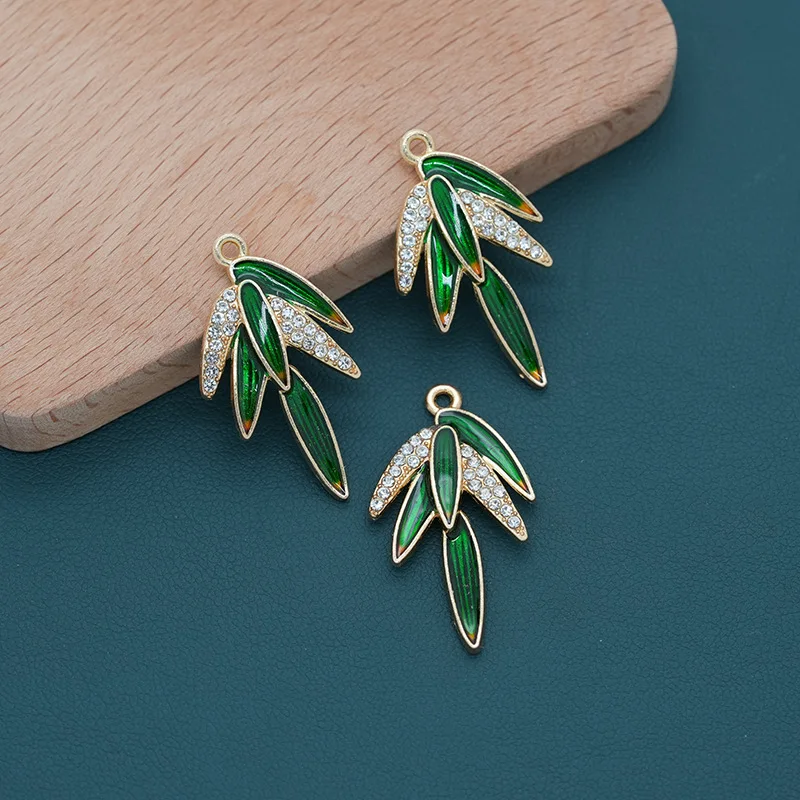 

10pcs 18*31mm Enamel Bamboo leaves Charms for Jewelry Making Supplies Craft Earring Pendant Bracelet Necklace fittings wholesale