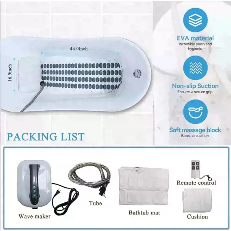 1Pcs household electric spa massage mat, whole body bubble spa machine, non-slip wireless remote control