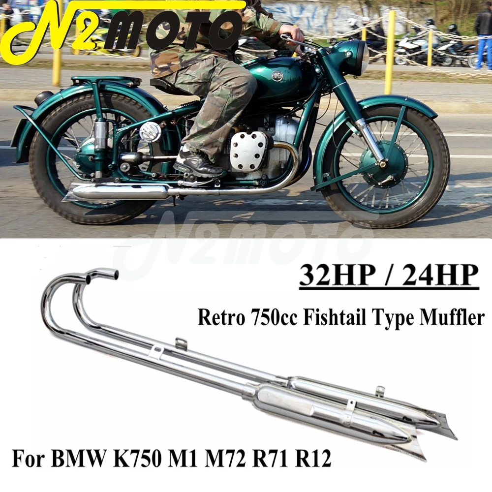 32HP Motorcycle Chrome Exhaust Muffler Silencer Pipes Tube Case for BMW K750 M1 M72 R71 R12 and Dnepr MT12