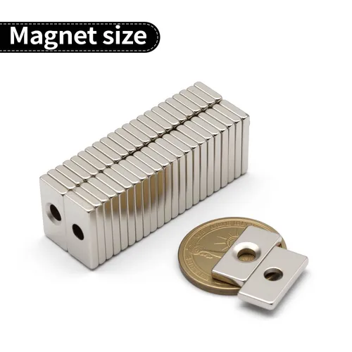 Imagen 2 del producto Imán de neodimio súper fuerte N35 NdfeB bloque magnético permanente con agujeros imán potente imán de refrigerador 20x10x3-4