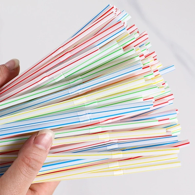 Drinking Plastic Straws Colorful Flexible Milk Cola Bubble Tea Disposable Straw for Wedding Party Kitchen Bar Drinks Supplies