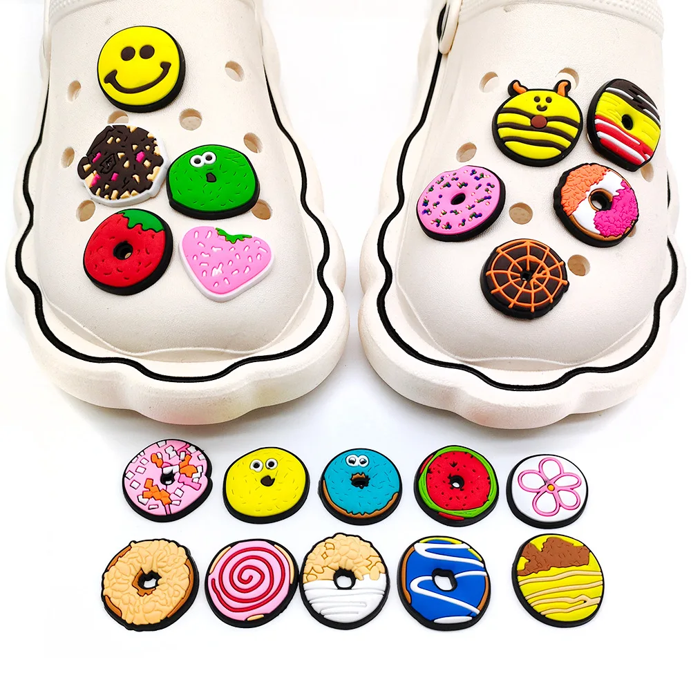 20Pcs Cute Cartoon Donut Series Shoe Charms for Clogs Sandals Decoration Slippers Accessories for Children Girls Party Gifts
