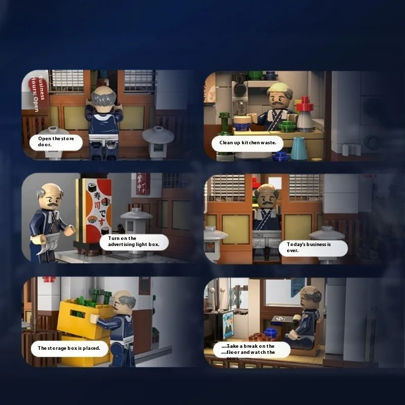 GSF LED ciudad estilo japonés casa de cantimplora arquitectura bloques de construcción tarde de noche figuras de cantimplora ladrillos juguetes para regalos de chico