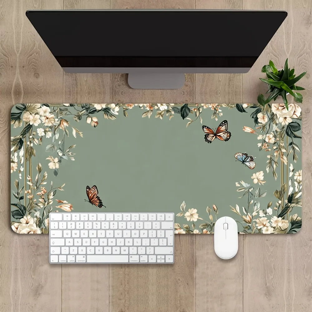 Tapis de table à motif papillon et design floral vert, décoration pour bureau gamer, organiseurs et plateaux, tapis de souris