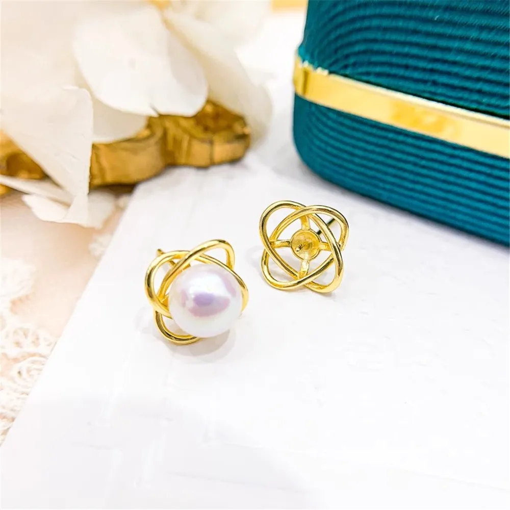 

DIY Pearl Accessories S925 Pure Silver Ear Stud Empty Support Fashion Silver Earring Support Fit 7-8mm Round Flat Beads E351