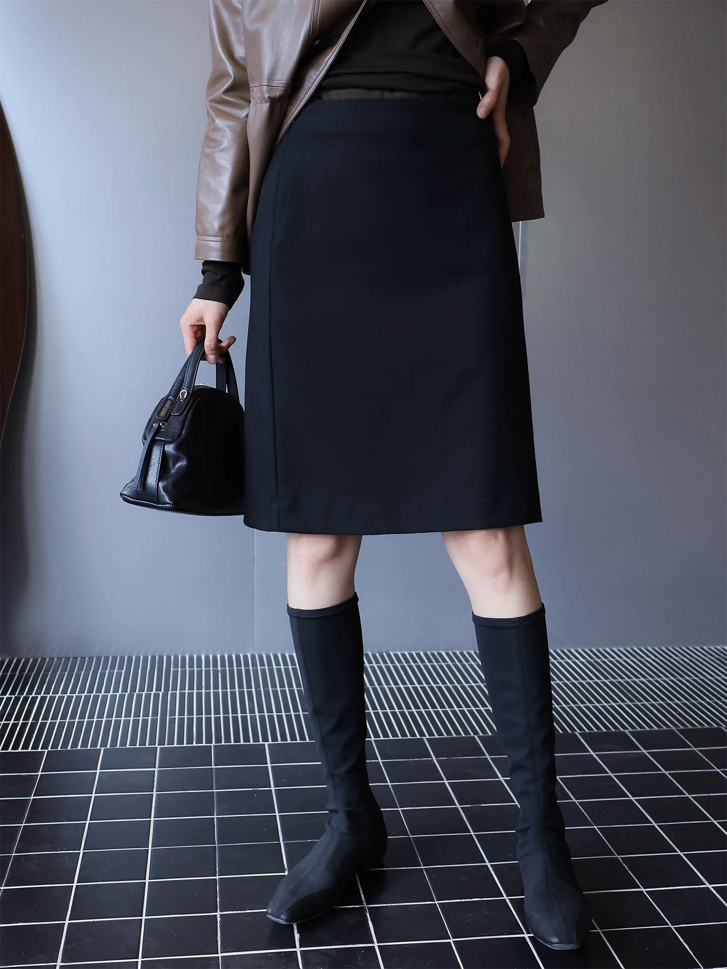 

Шерстяная юбка Langqing для женщин, новая весенняя модель, черная, прямого кроя, с запахом, удобная, со средней посадкой на талии