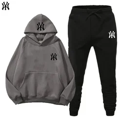 Spring and autumn long-sleeved hoodie hoodie + sweatpants two-piece men's running fitness jogging casual sportswear suit