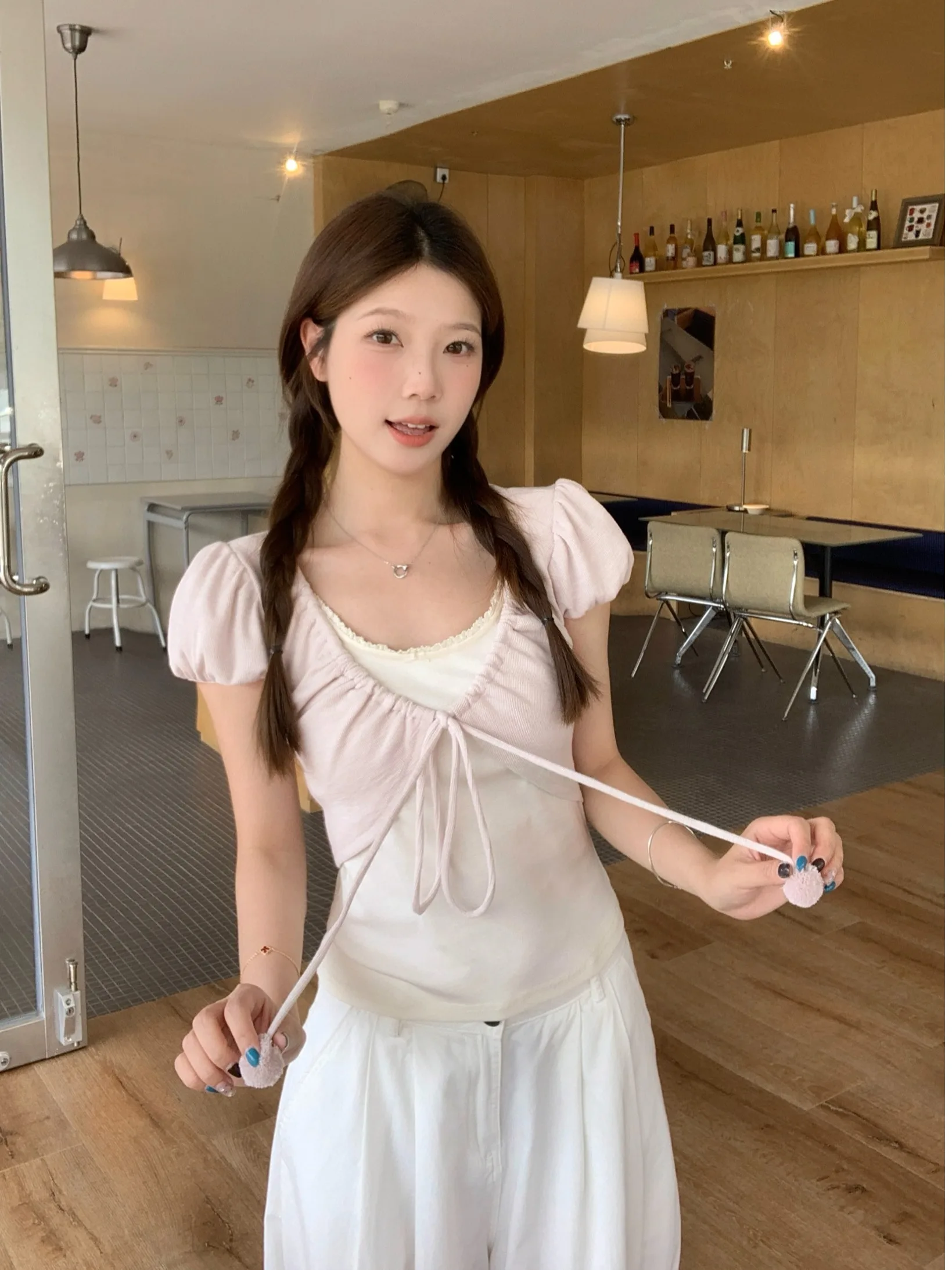 

plus Size Women's Sweet Style Pink Short Sleeve T-Shirt Slim Fit High Waist Color Block Top Trendy Commute Style Summer New