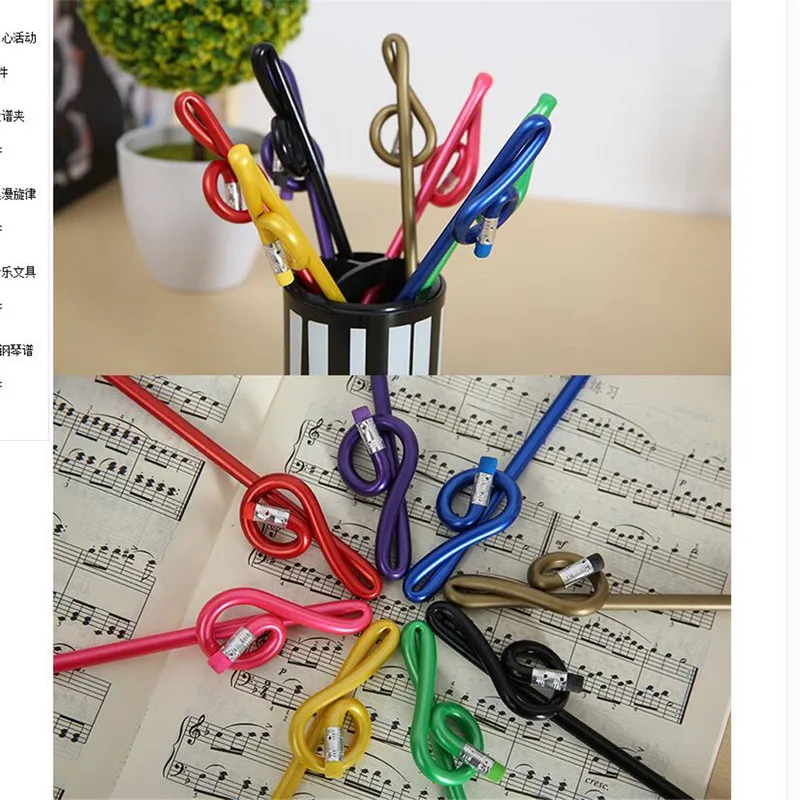 Music Curved Pencil Music Stationery Musical Note Soft Pencil with Eraser for Kids Standard 2B Pencil Colorful Magic Toy Pen