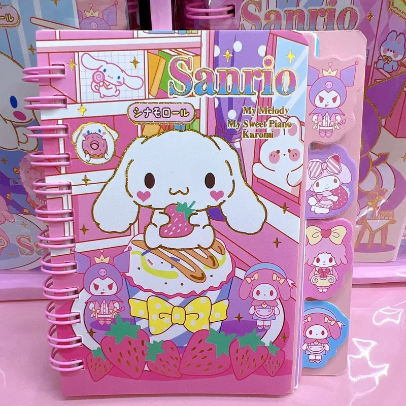 Sanrio Cartoon Notepad Kawaii Kuromi Melody Cinnamoroll Girl Heart Coil Notepad 100k Classification Coil Book Notebook Wholesale