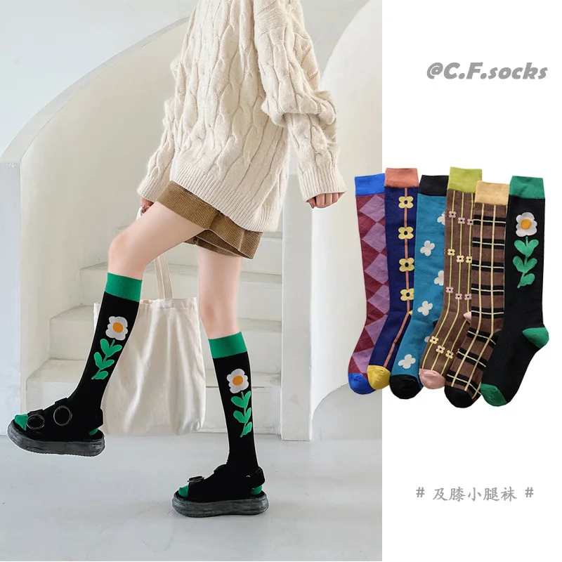 

Lower Leg Socks for Women In Autumn and Winter New Products Slim Little Flower Combed Cotton Knee Socks Pile Socks Cute Socks