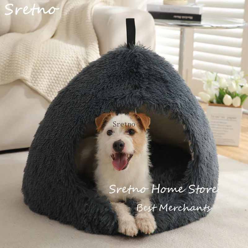 

SRETNO Semi-Enclosed Plush Dog Beds Deluxe Warm Kennel Pad Deep Sleep Removable Cushion Non-Slip Base for Small Dogs Cats Rabbit