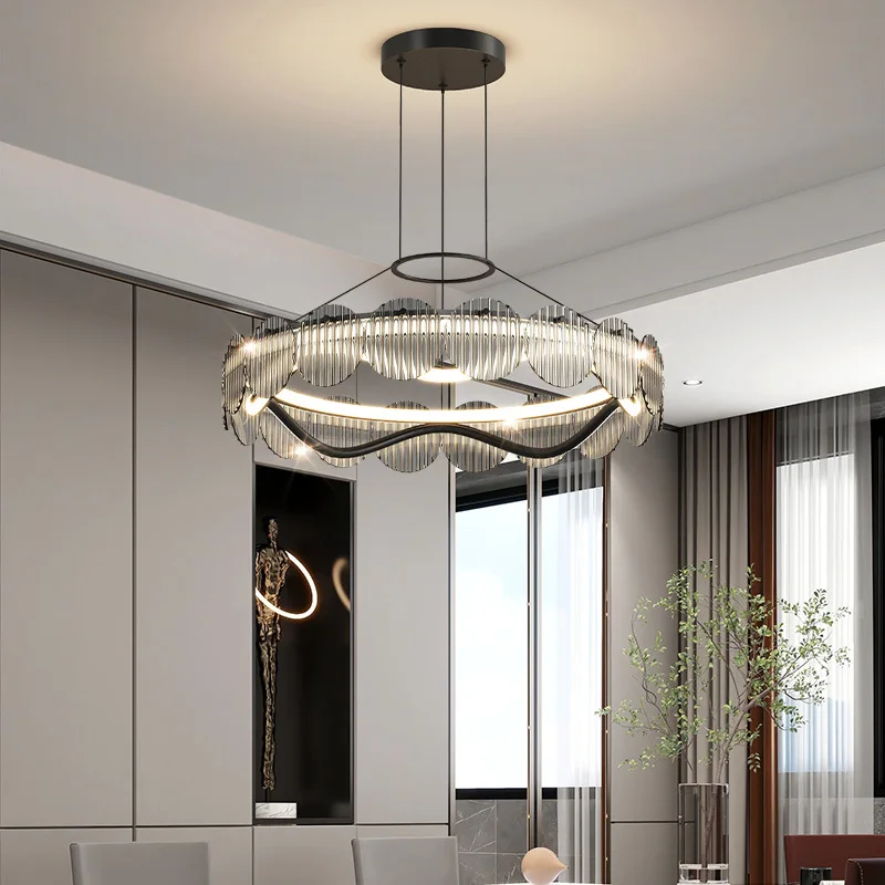 

2024 Grey Simple LED Pendant Light Nordic Designer Chandelier Restaurant Hanging Lamps For Bedroom Living Rooms Indoor Lighting