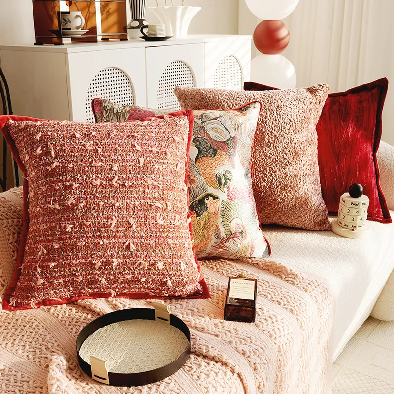 30x50/45x45CM Retro French Throw Pillow Cover Red Luxury Stamping Waist Cushion Cover Decor Home Decorative Pillowcase