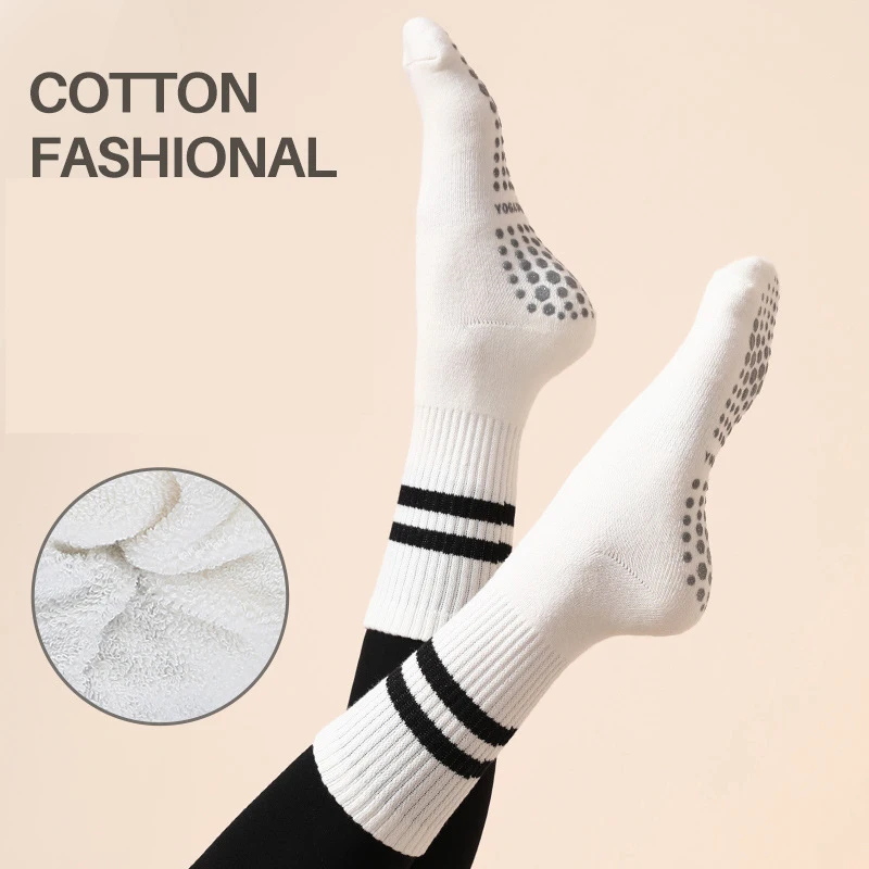 Socks Cotton Yoga Women's with Grips Non Slip Mid Calf Long Warm breathable Pilates Dance Fitness Sports Socks Outdoor Fitness