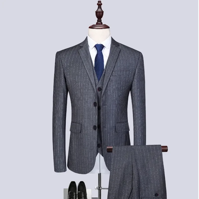 ( Blazer + Vest + Pants ) Boutique Fashion Striped Men\'s Formal Business Office Suit Three Piece Groom Wedding Wedding Gown