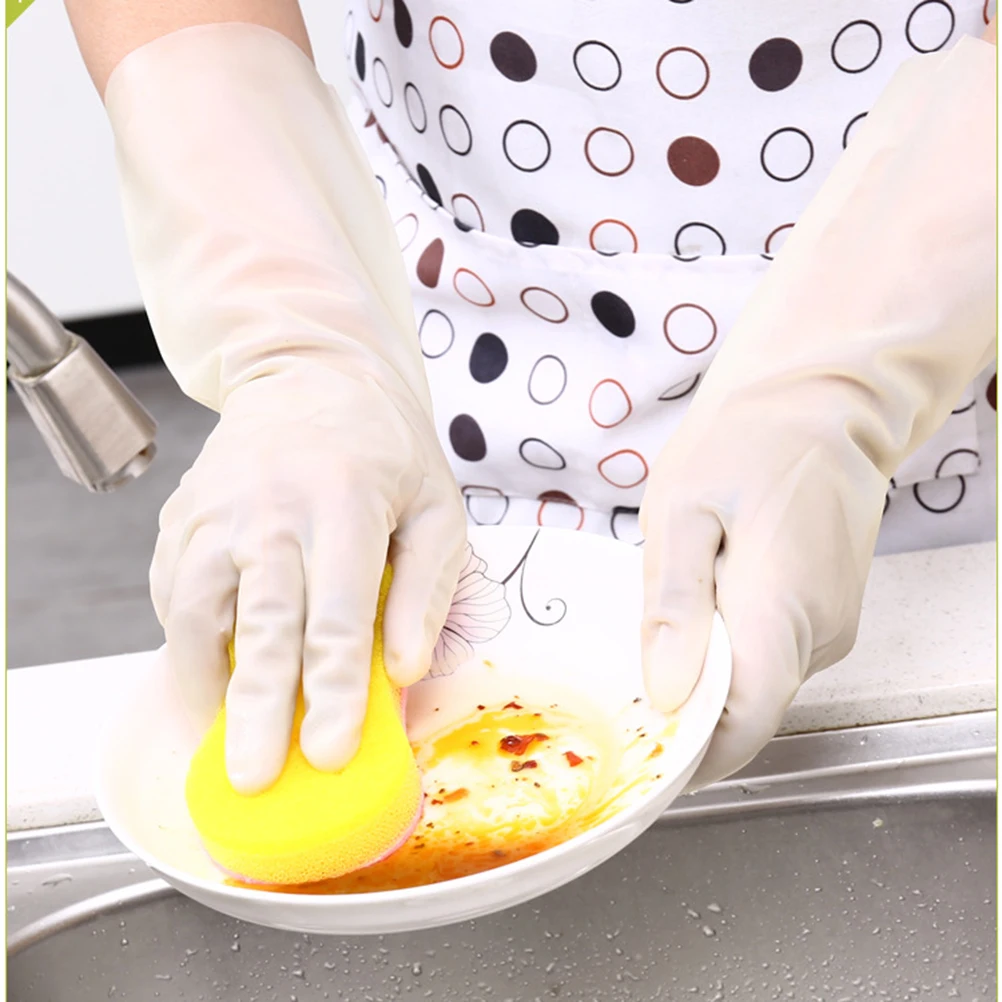 

2 Pairs Water Proof Gloves Rubber Household Kitchen Waterproof Thin White Dishwashing