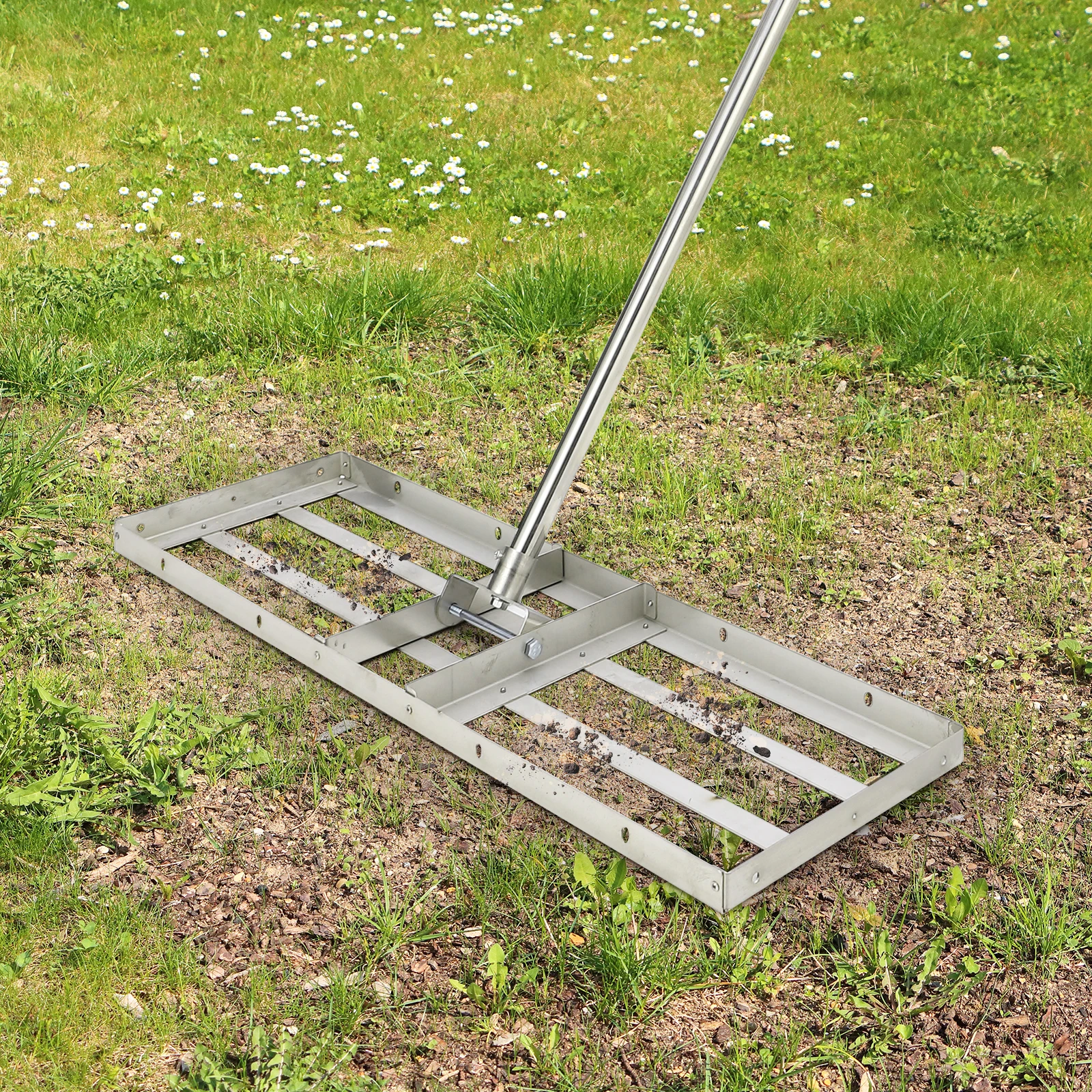 

Lawn Leveling Rake, 36x10 inch Lawn Leveler Tool with Stainless Steel Handle, Heavy Duty Ground Plate Rake for Lawns, Backyard