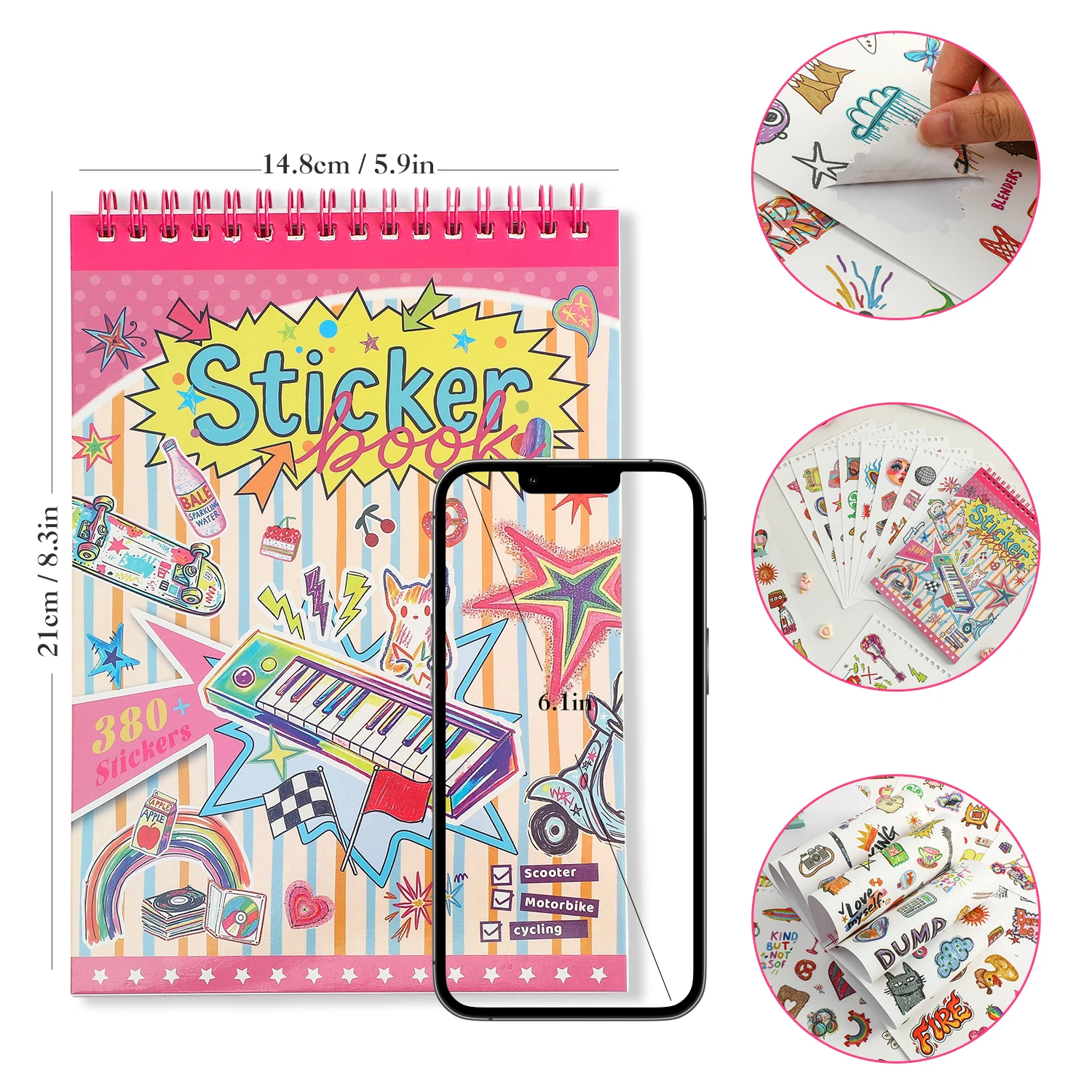 380+ Cute Doodle Sticker Book, Vintage Graffiti Aesthetic Decals for Journal, Scrapbook, Water Bottle, Laptop