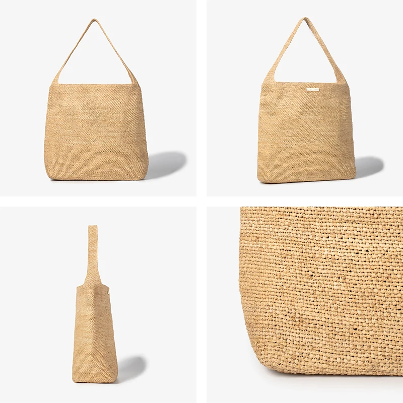 BEAUTODAY Casual Tote Women Raffia Solid Color Vacation-Style Large Capicity Square Handbags Open Ladies Bags Handmade 62104