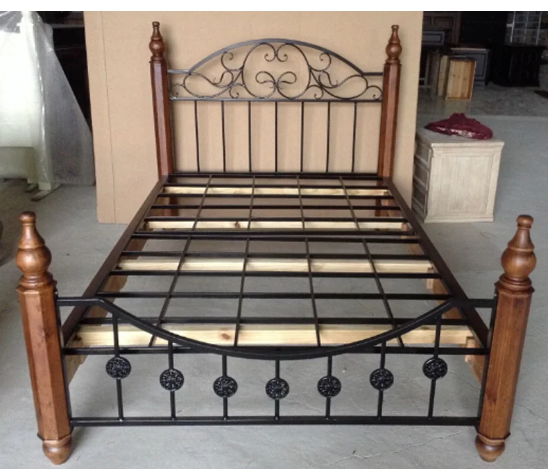 Rural Iron Wood Bed Original Wood Bed North American Black Walnut Wood Bed Double Bed White Wax Wood Iron Bed