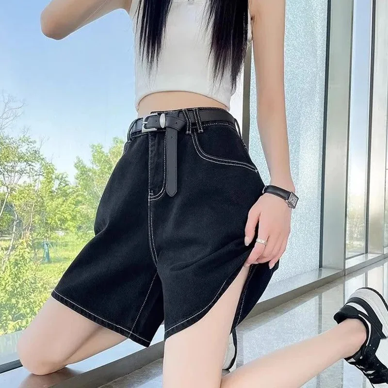 Summer High Street Lady Casual Short Jeans Girls High Waist Straight Leg Thin Pants Women Fashion Solid Denim Shorts