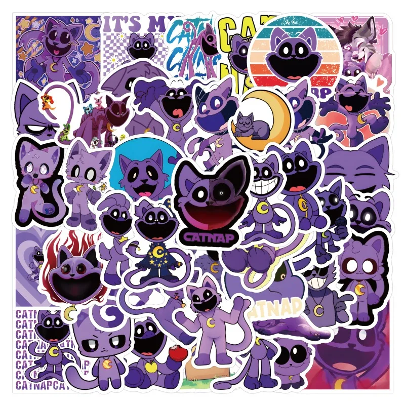 Catnap Purple Sleepy Cat Graffiti Adesivo, Copo De Água, Bagagem, Laptop, Telefone Móvel, Carro, Geladeira, Decoração, 55Pcs