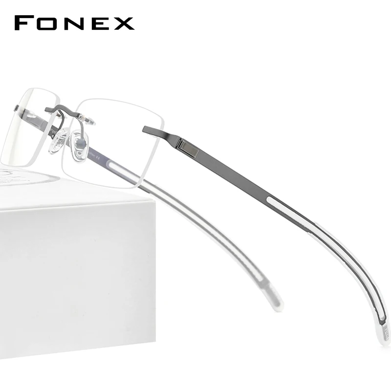 

FONEX Rimless Glasses Frame Men 2021 Square Eyeglasses Frameless Silicone Screwless Eyewear F1003