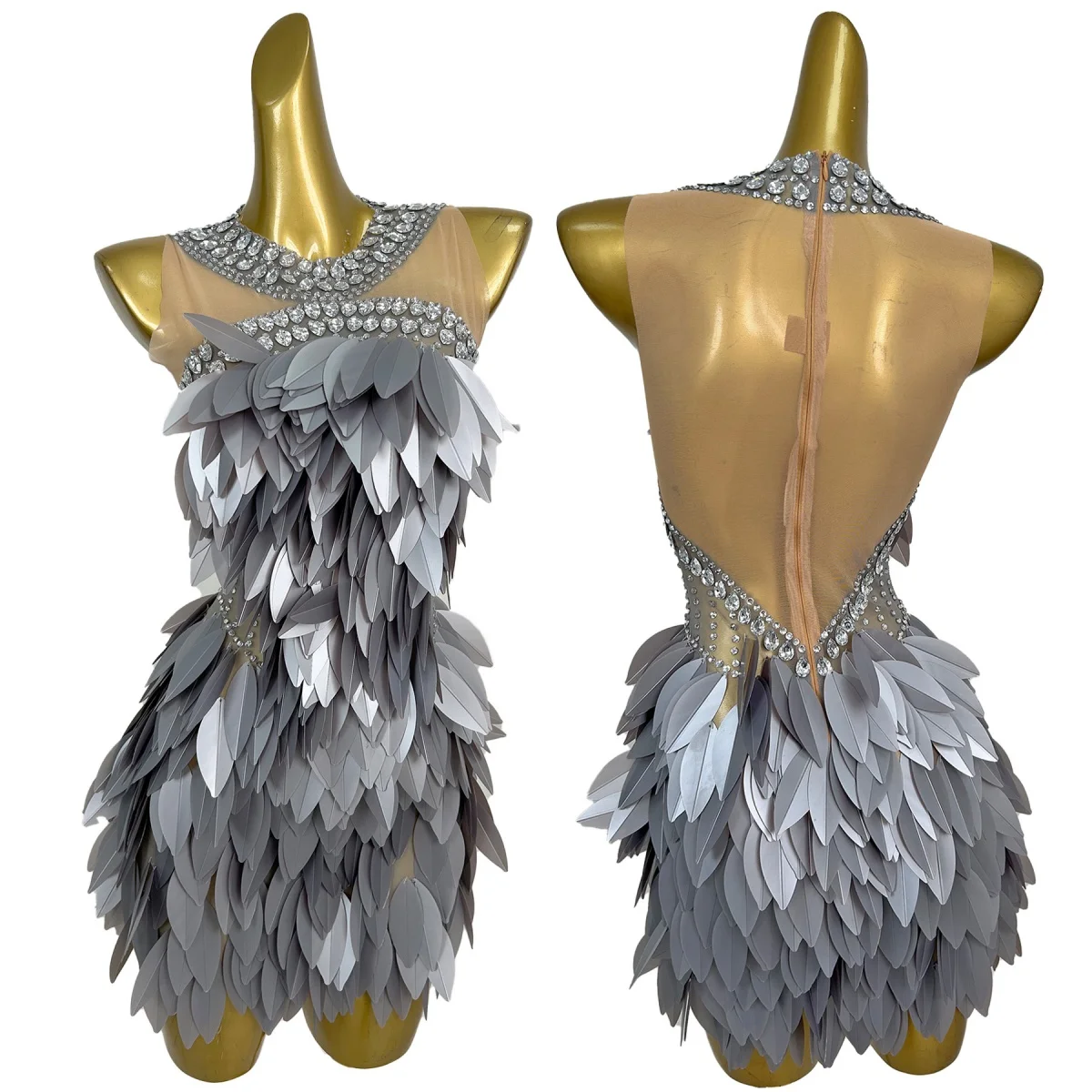 

Sparkly Crystals Sleeveless Mini Dress Sexy Women Dance Hard Feathers Short Dress Party Night Out Spicy Girl Outfit Xiangquan