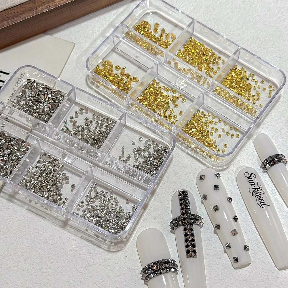 360 Stück Silberlegierung Quadratische Nieten Y2K Nagelcharms Gun Black Golden Punk Spike Studs Nagelteile Quadratische Kegelnieten 3D Deko – Detail 2