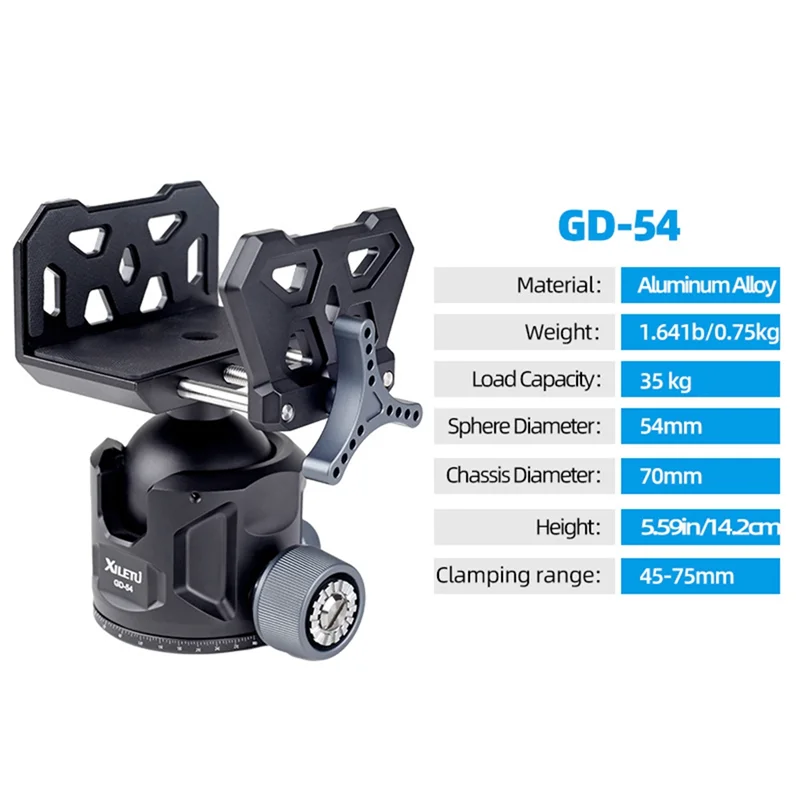 

A47F-XILETU GD-54 High Strength Aluminum Alloy 35KG Load-Bearing Tripod Head, Suitable For Photography Frame, Can Rotate 360 Deg