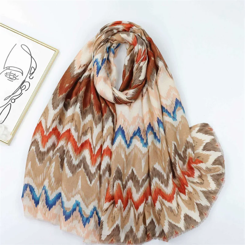 Winter Thick Viscose Scarves Women Bohemian Wave Striped Fringe Shawls And Wraps Pashmina Stole Bufandas Muslim Sjaal 180*90Cm