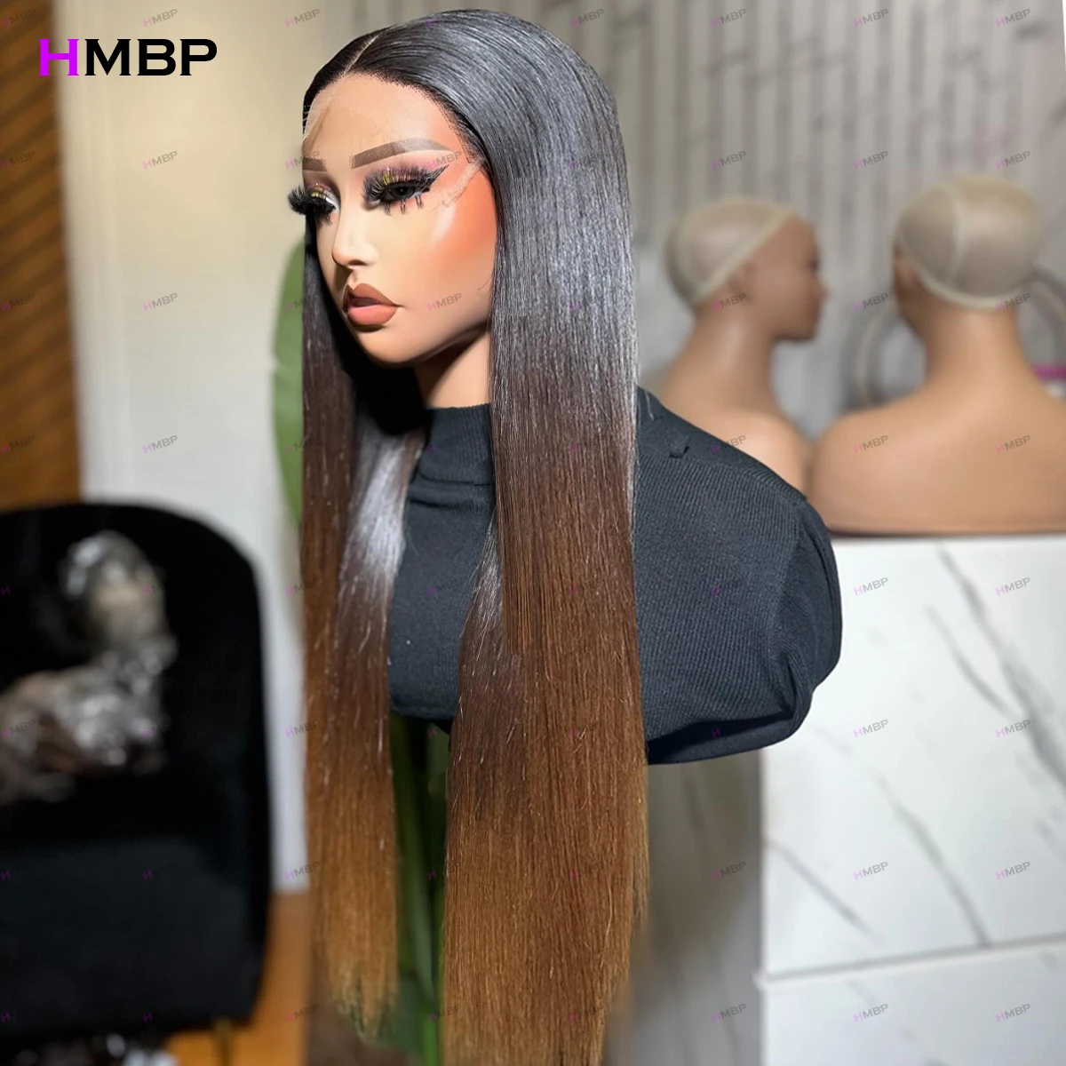 Ombre 1b/30 color Straight Glueless Lace Frontal Wigs Ready To Go 360/13×6 HD Lace Frontal Wigs Brazilian Hair Wig For Women