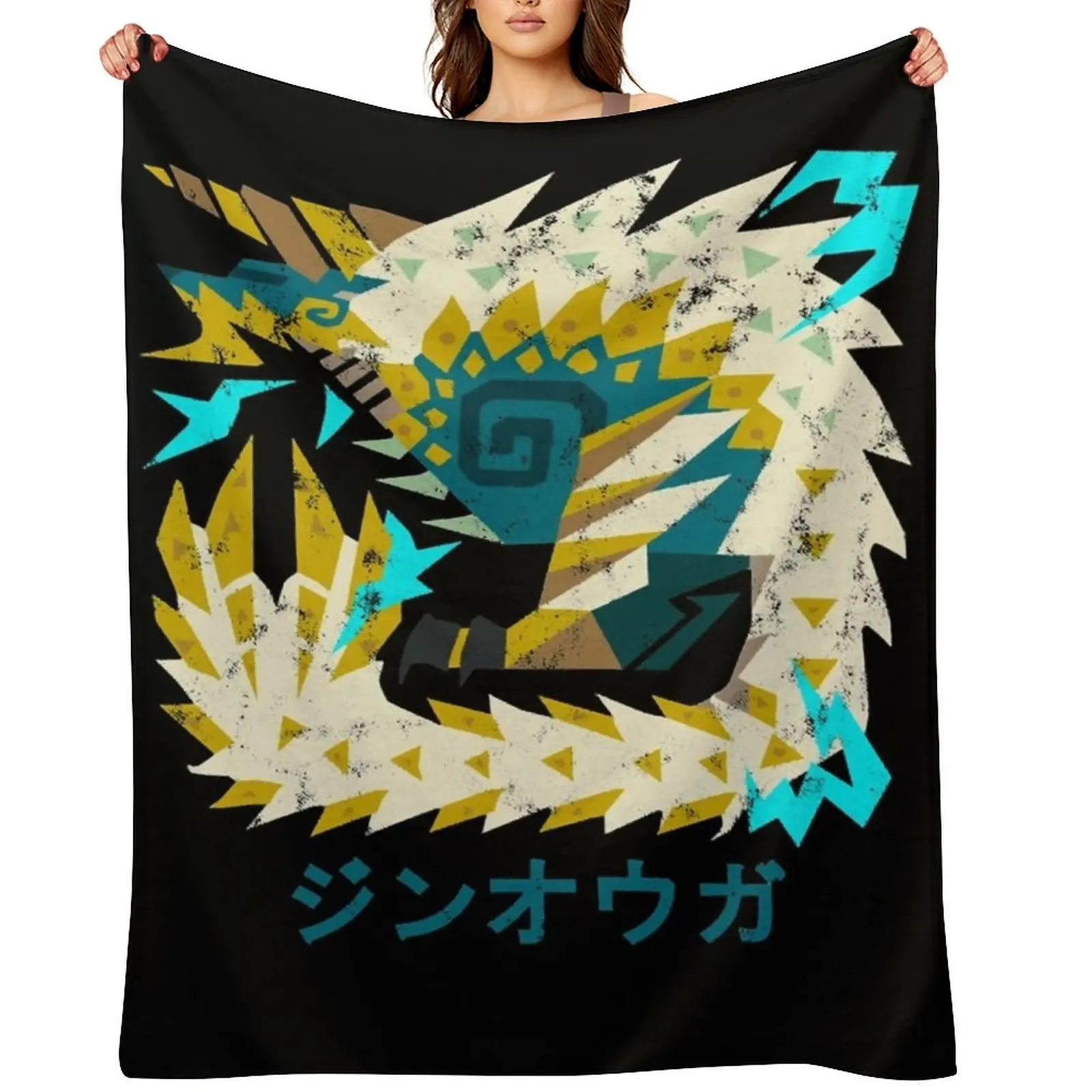 

Monster Hunter World Iceborne Zinogre Kanji Icon Throw Blanket Personalized Gift Soft Big Bed linens Kid'S Blankets