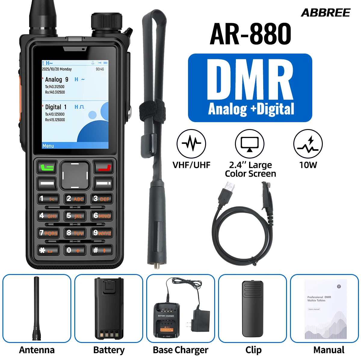 ABBREE AR-880 DMR Digitale Originele Auto Lange Afstand Walkie Talkie IP67 Waterdichte Dual Band Radio van Communicatie voor Autorijden