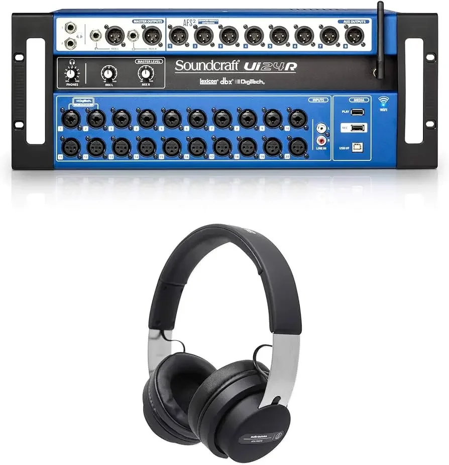 Soundcraft Ui24R With Audio Technica ATH-PRO7X Professional On-Ear DJ Headphones with 45mm Driver Discount sales on High Quality