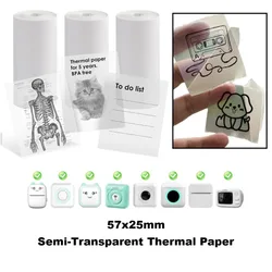 Transparent Self-Adhesive Thermal Paper,Glossy Thermal Printer Paper for Portable Printer, 57mmX25mm,for Most Pocket Printer