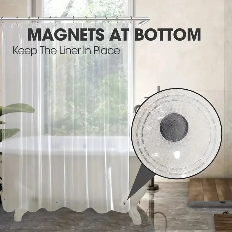 

1pc Clear Shower Curtain Liner with Megnets, Plastic Shower Liner PEVA Lightweight Shower Curtains for Bathroom 12 Plastic Hooks