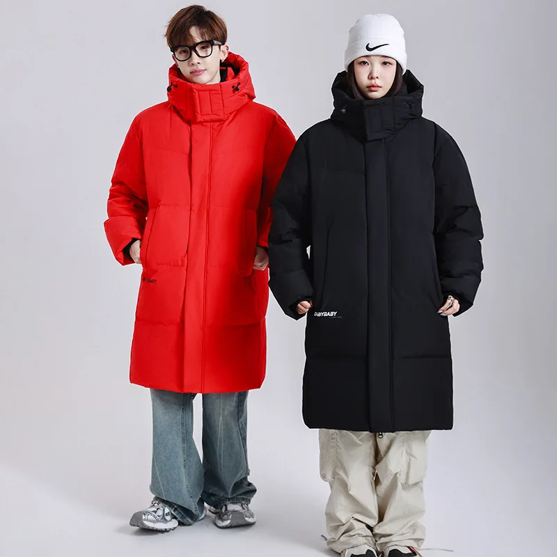 -20 ° C Piumini invernali da uomo riempiti con piumino d'oca di alta qualità al 90%, parka lungo da uomo, cappotto da neve da donna