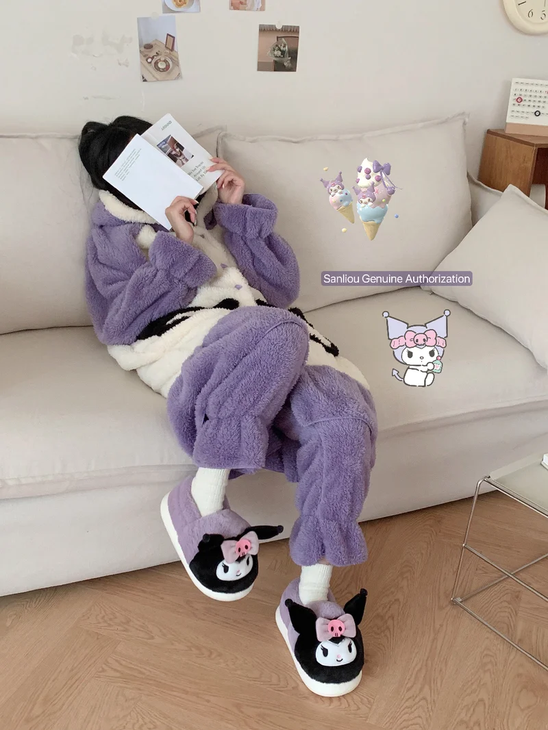 New Sanrio Kawaii Hello Kitty Kuromi Cinnamoroll Plush Shoes Slippers Women Home Cotton Slippers Warm Winter Girl Christmas Gift