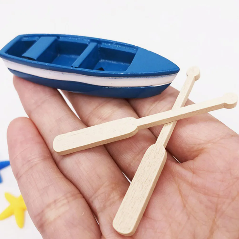 

3Sets Miniature Wooden Rowboats Blue Small Decorative Boat Ornaments Lightweight Portable Desktop Ocean Beach Scene Decoration