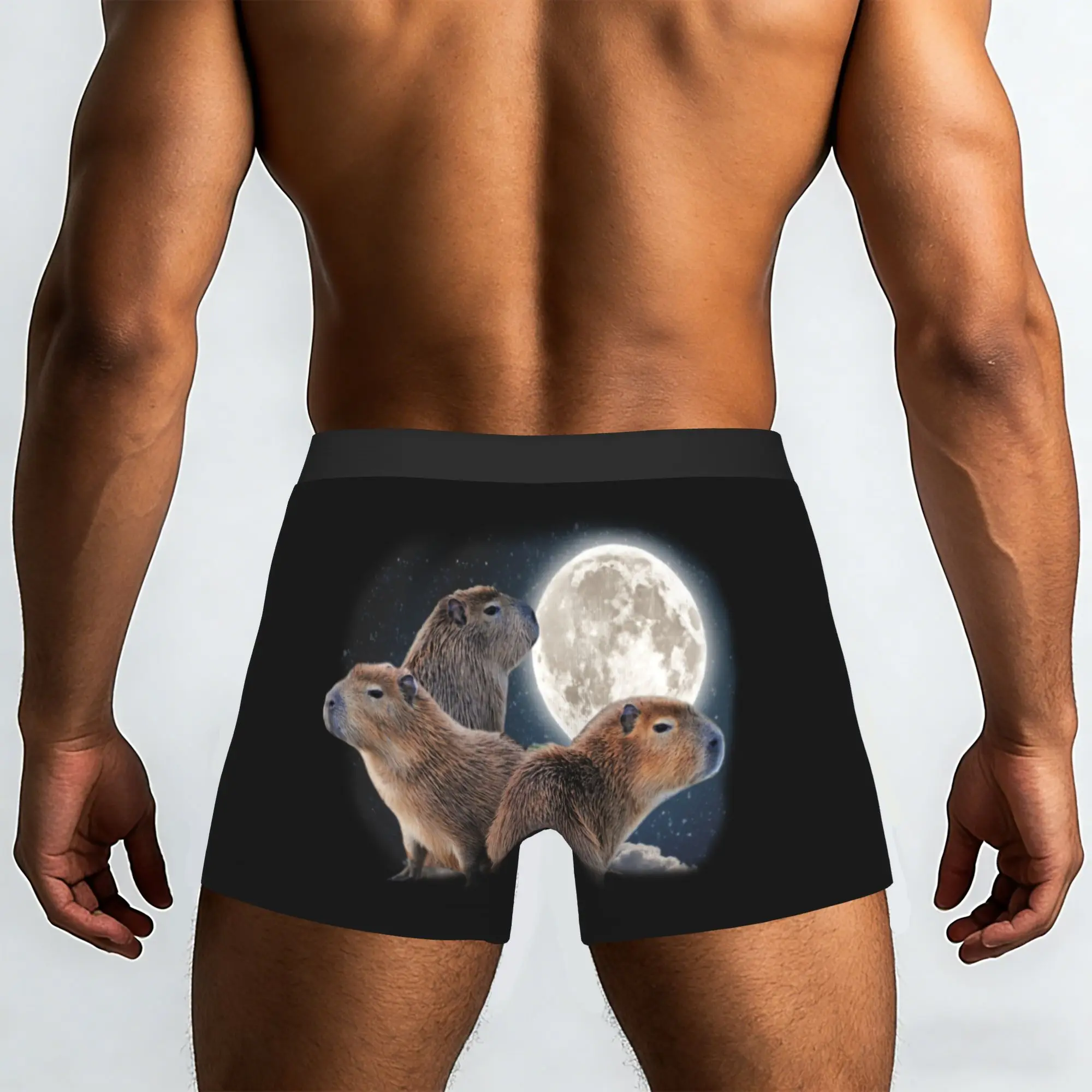 Custom Three Capybaras and Moon Funny Capybara Humor Boxer Shorts For Men 3D Printed  Underwear Panties Briefs Soft Underpants