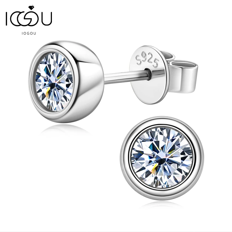 IOGOU 0.5ct/1.0ct 925 Sterling Silver Stud Earrings D Color Moissanite Piercing Earrings For Women Men GRA Certificate Jewelry