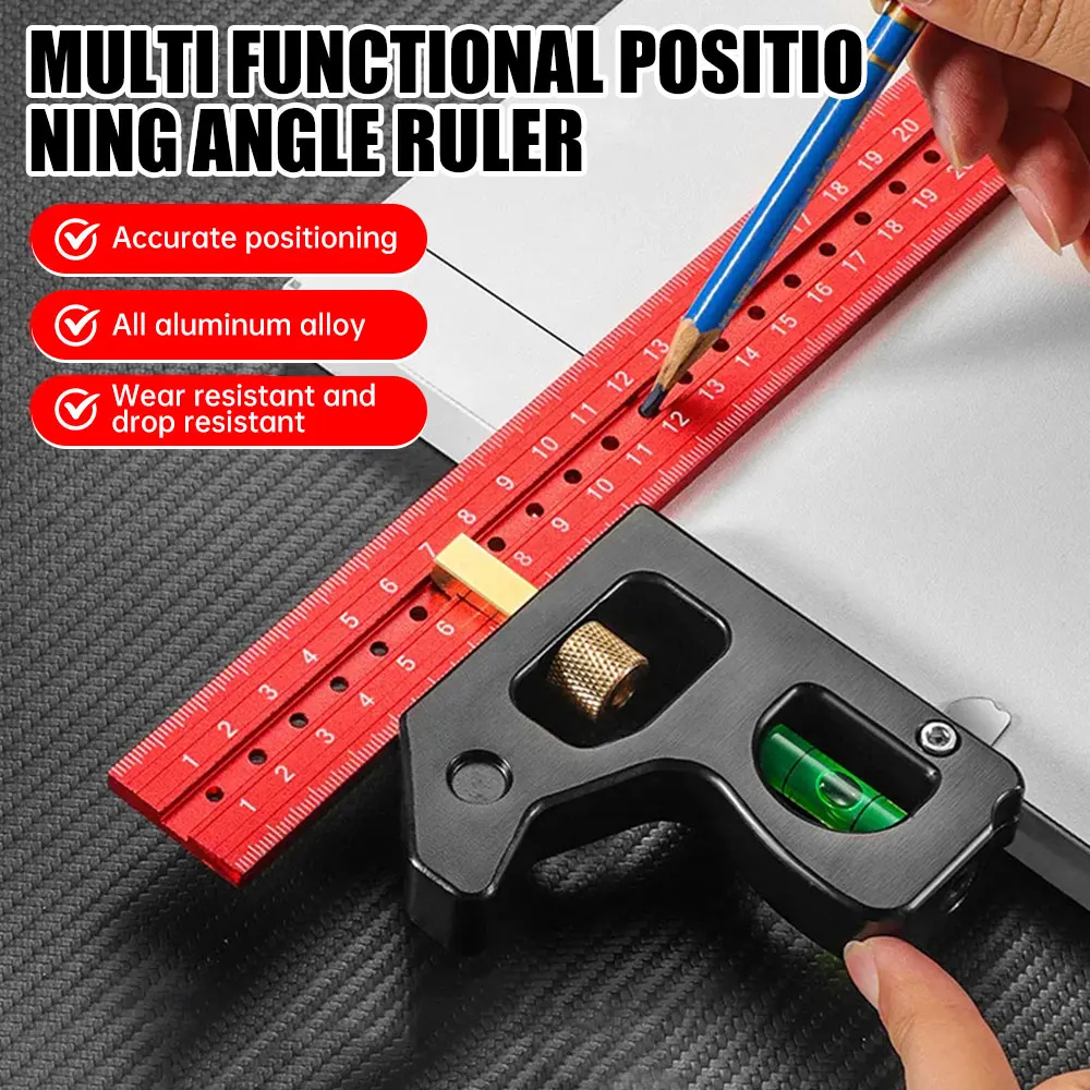 45/90 Degree  Woodworking Precision Pocket Ruler Aluminum Alloy Multifunction Combined Angle Ruler 30/40cm Movable Angle Ruler