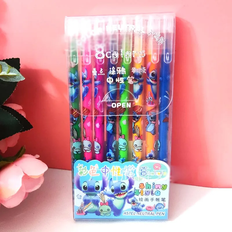 

32pcs/ лот Kawaii стежок 8 цветов гель перо мультфильм 0.5 мм карандаши рисования рисования рекламные школьные принадлежности офиса подарков