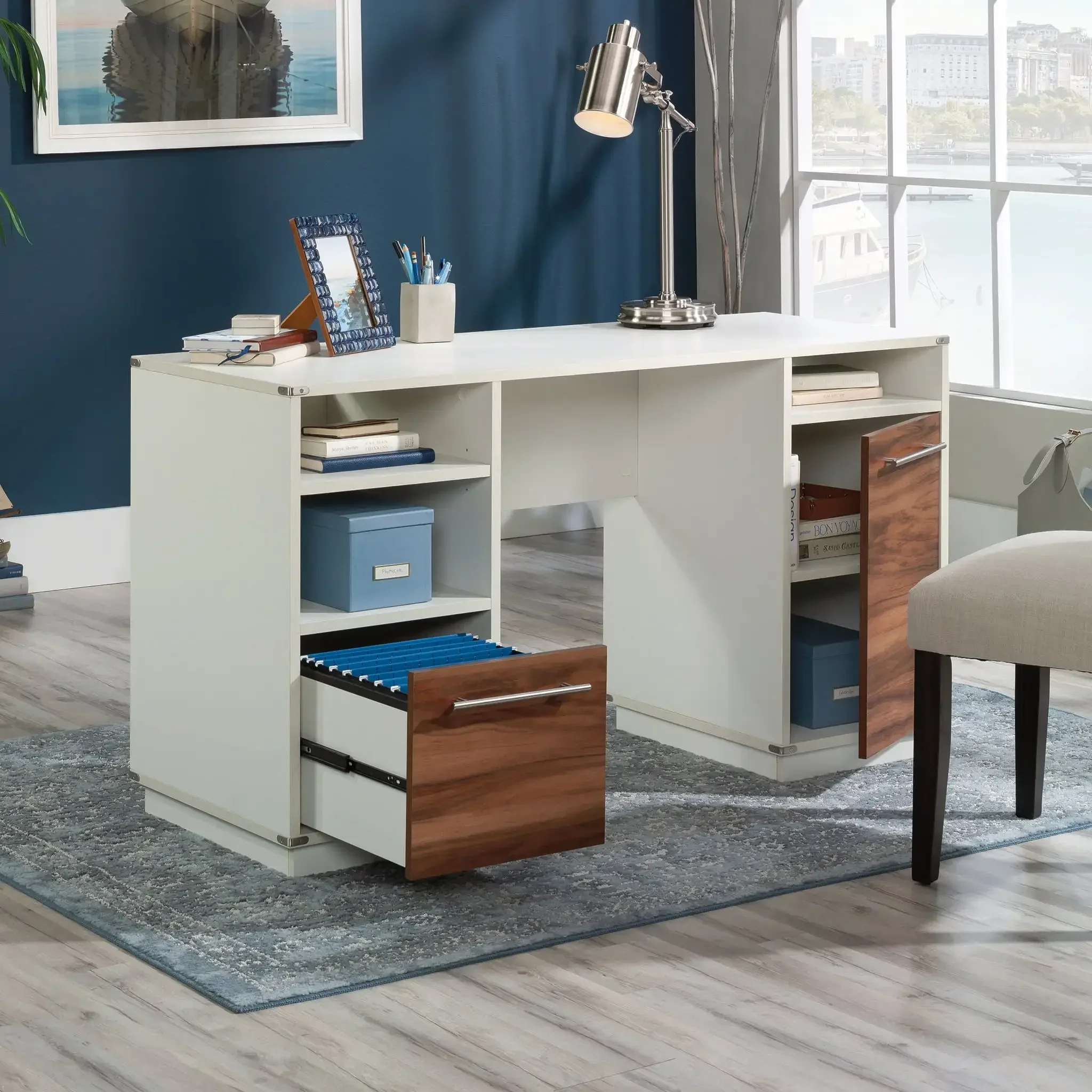 Vista Key Double Ped Desk, Blaze Acacia Finish