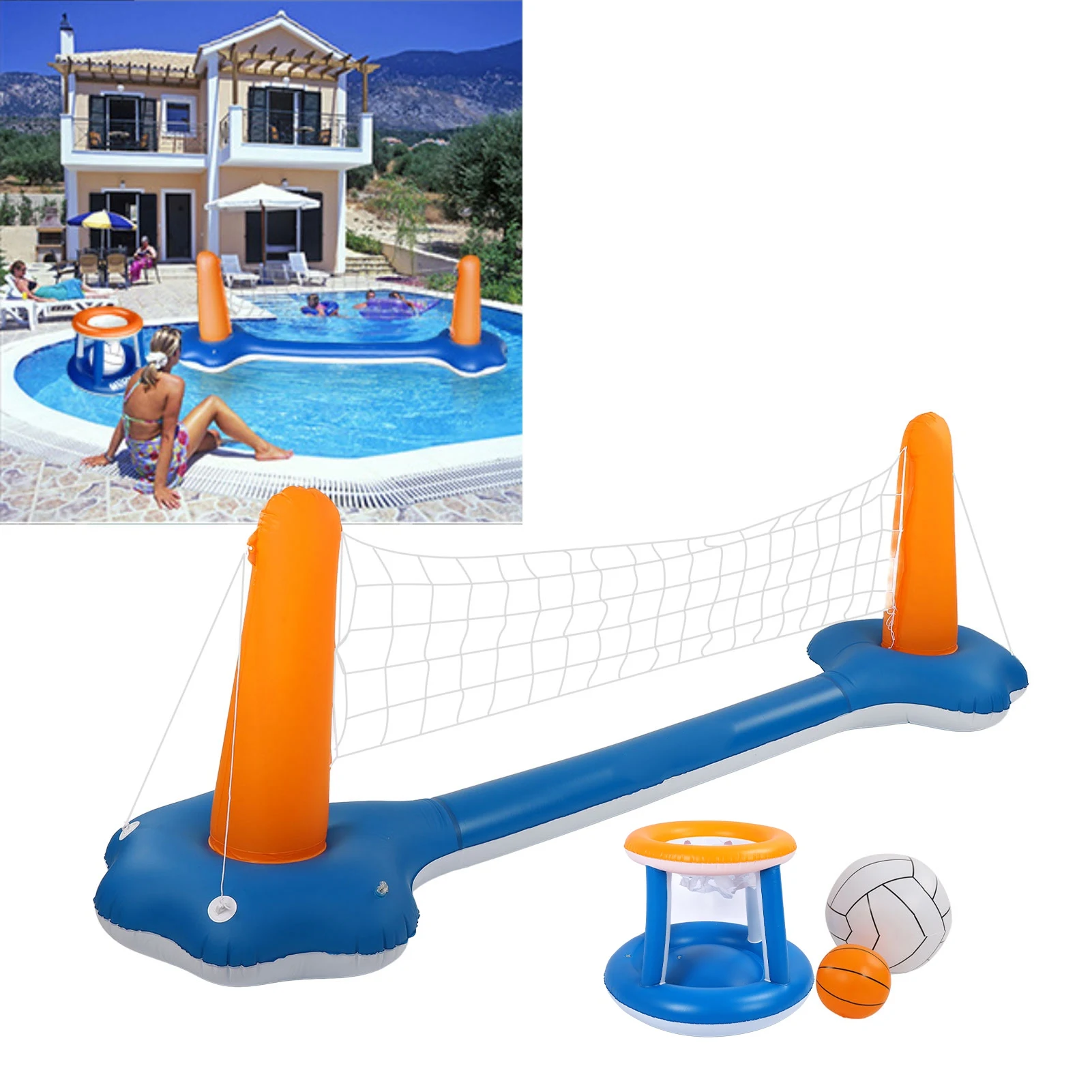 

Надувной волейбольный набор и набор для баскетбола в бассейне для летних вечеринок, семейных мероприятий, карнавалов, дней рождения