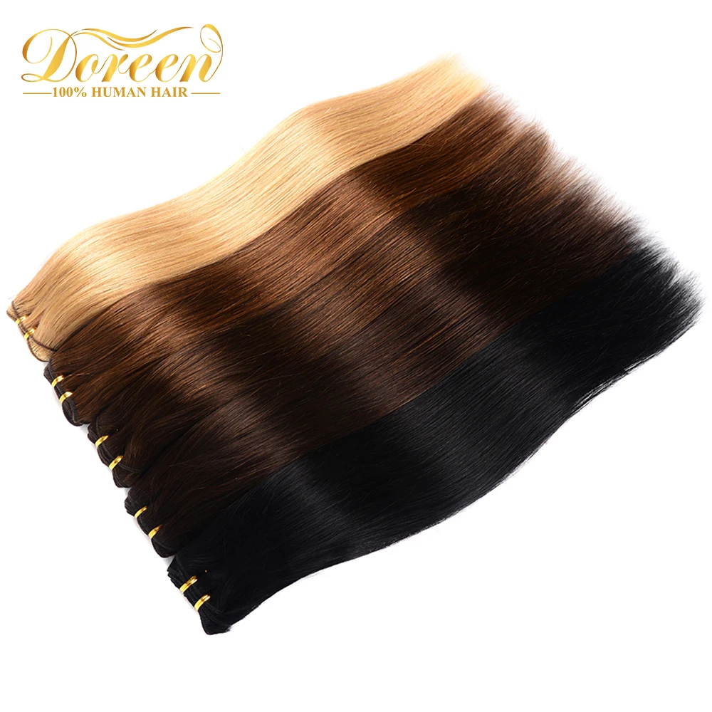 Doreen-mechones de cabello humano 100%, pelo liso europeo, máquina de trama, Remy, mechones de pelo marrón y negro, 12 "a 26", 100 g/unidad