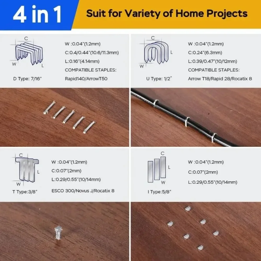 Pistola de grampeamento para estofamento, resistente, 4 em 1, com 800 grampos, ajuste manual de energia, grampeador para artesanato em madeira, carpintaria